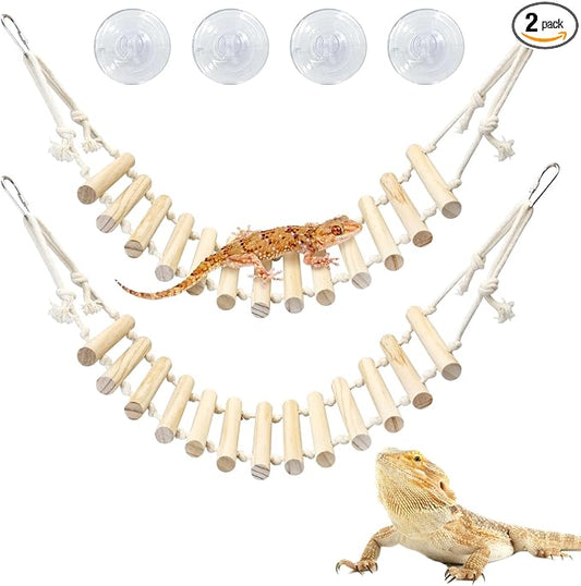 VCEPJH Reptile Bridge Leopard Gecko Climbing Ladder Wooden Basking Lounger Reptile Tank Accessories for Crested Gecko Bearded Dragon Hermit Crab Turtle Chameleon Lizard Tree Frog (2 Pcs)
