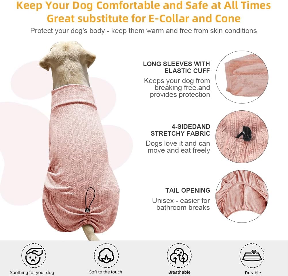 Dog Pyjamas PJS Sweater Clothing and Loungewear Suitable for Small to Medium Breeds of Dogs, Neutering Suits, Extra-Large Stretch Fabric, Four-Legged Dogs Clothes Pyjamas (Sweater Pink, L)