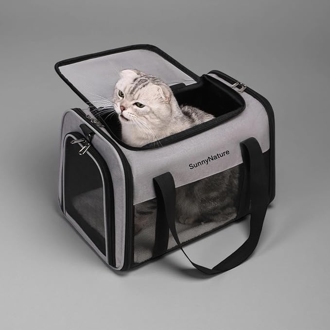 TSA Airline Approved Pet Carrier Bag, Soft Sided Collapsible Cat Dog Travel Carrier, Portable Breathable Puppy Kitten Carry Bag Outdoor Flight Car Travel (17x11x11 Grey)
