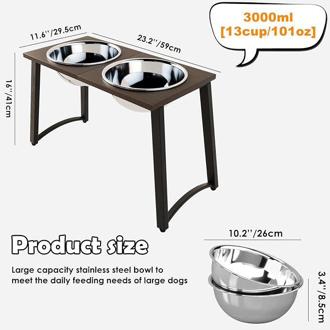 Elevated Dog Bowls for Large Dogs with Slow Feeder, 2 Stainless Steel Dog Bowls -101oz, 16.5" Tall Raised Dog Food Water Bowl Stand for Large Breed, Extra Large Dogs