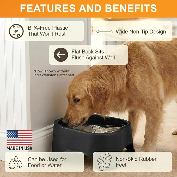Neater Pet Brands Extra Large Water Bowl for Dogs, Elevated Outdoor Dog Water Bowl (2.25 Gallon XL Capacity), Big Trough Style Food Dish for Indoors or Outside, No Spill Large Dog Bowls, Black