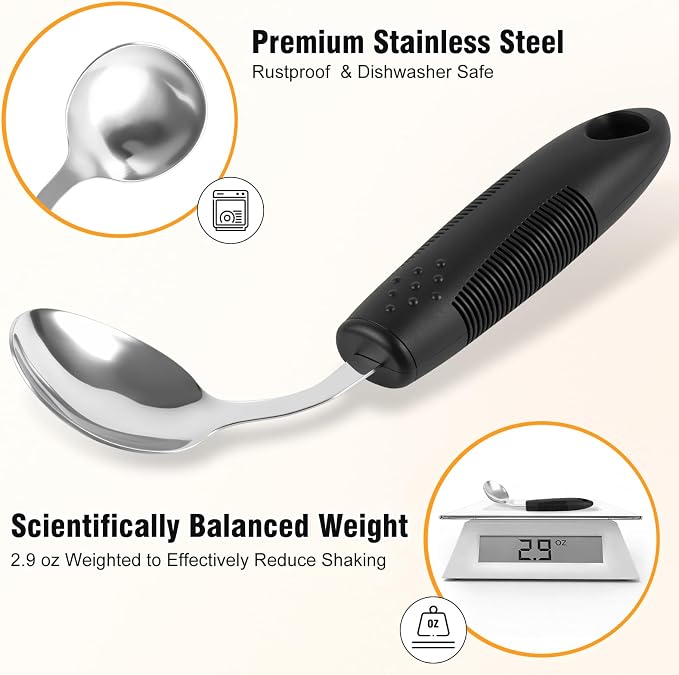 45°Angled Adaptive Utensils for Elderly, 2.9 oz Weighted Silverware for Hand Tremors, 4 Pack Built Up Utensils for Adults,Weak Hand Grip & Arthritis (Left-Handed)