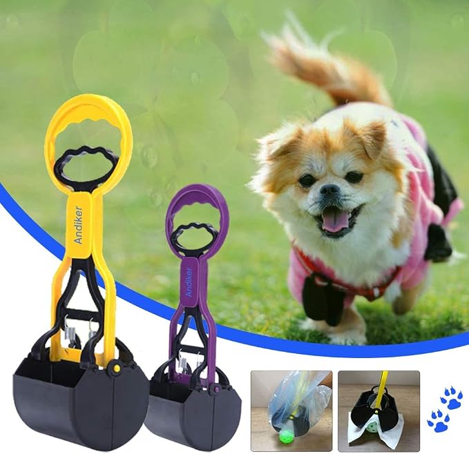 Andiker Portable Pet Pooper Scooper with Short Handle, Pet Clamp Scooper, High Elastic Spring Dog Poop Scoop Indoor and Outdoor Cleaning Tool (Black)