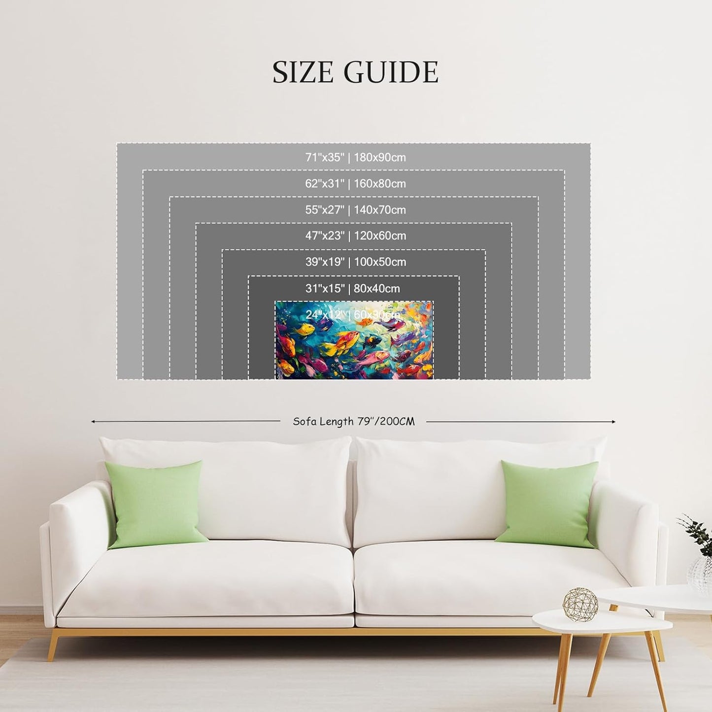School of Fish Printed Canvas Wall Art – Framed Abstract Ocean Print – Vibrant Fish Wall Decor for Living Room, Bedroom, Office (Black Framed, 55"x27"|140x70cm)