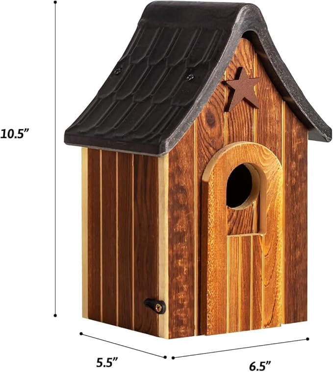 Water Proof Bluebird Bird Houses for Outside, 1.5" Entrance with Landing Perch Guard, Rustic Patriot Style, Squirrel Proof Composite Material Bird House for Outdoor, HDPE Roof 10 Years Weatherable