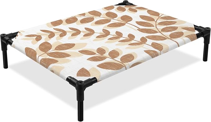 Outdoor Elevated Dog Bed for Medium Dogs, Brown Leaves Breathable Cooling Raised Dog Cot for Indoor/Outdoor, Summer Farmhouse Botanical Leaf Branch Waterproof Elevated Pet Beds, M 24 x 20 in