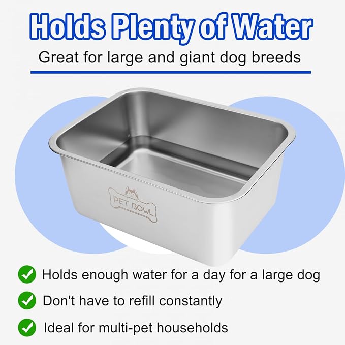 Vumdua Water Bowls for Large Dogs, 3 Gallons Durable Stainless Steel Dog Bowls - Big Capacity Water and Food Bowl for Indoor Outdoor, Easy to Clean