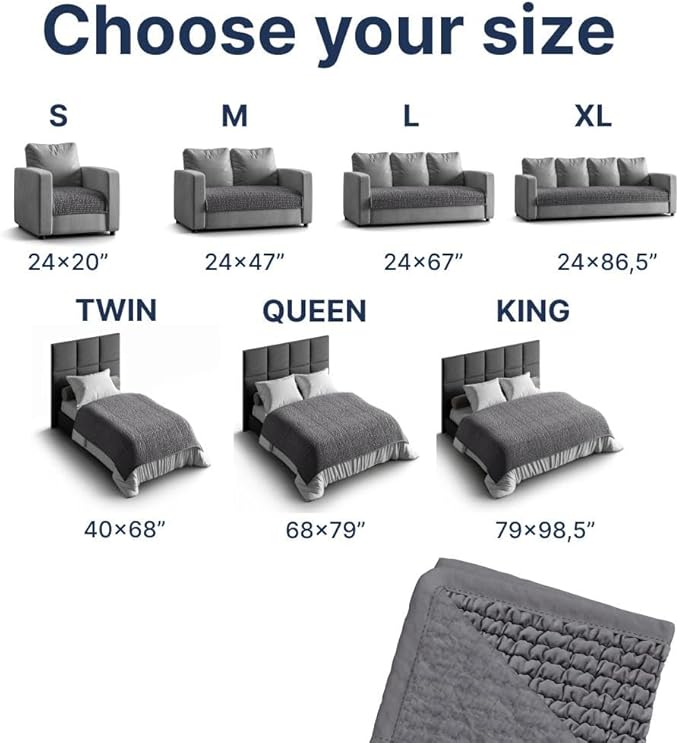 PAULATO BY GA.I.CO. Waterproof Blanket for Bed – Queen Absorbent Couch Cover – Machine Washable Stain-Proof Pad for Large Sofa – Pets Dogs & Cats Friendly Protector - Light Grey