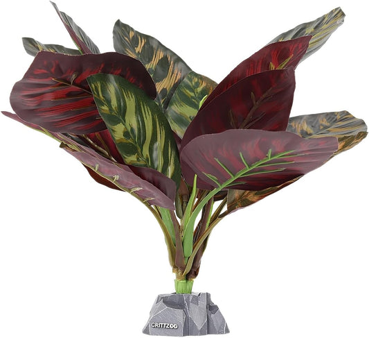 Reptile Terrarium Plants, Bearded Dragon Tank Decor Accessories for Ball Python Leopard Gecko Tree Frog Tarantula Lizard Corn Snake Tortoise Chameleon Crested Gecko - Fake Goeppertia Purple