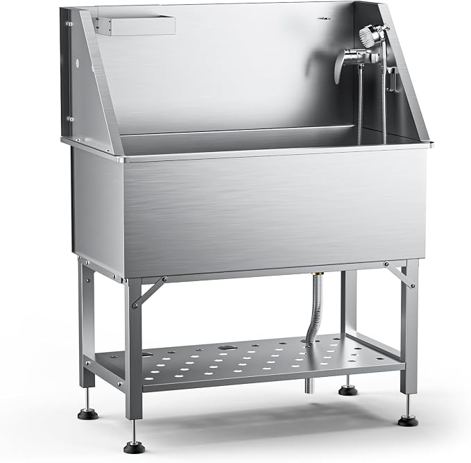RDCMKL 38" Stainless Steel Dog Washing Station - 304 Seamless Soaking Tub for Small & Medium Dogs, Non-Slip & Leak-Proof Pet Grooming Sink with Bottom Storage Shelf & Hair Catcher for Home & Spa