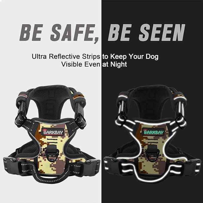 BARKBAY Dog Harness No Pull for Small Sized Dog Front Back Clips,Dog Vest | Soft Padded No Choke With Handle,Easy On&Off,Adjustable Reflective For Walking Training Running(Desert Camo,XS)