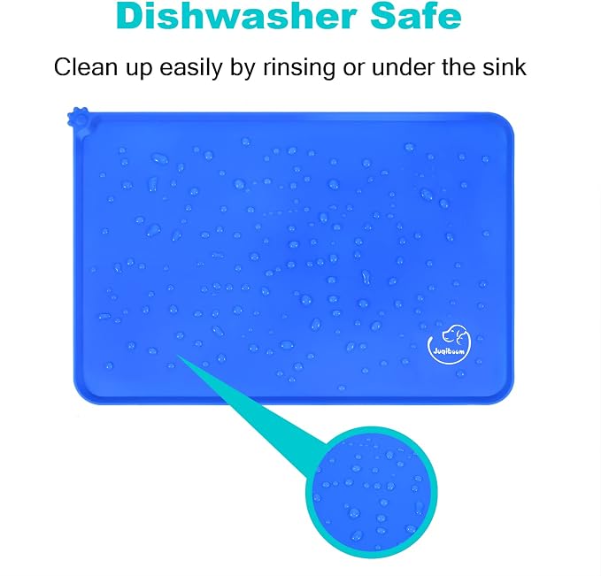Silicone Waterproof Dog Cat Pet Feeding Mats, Non Slip, Easy Clean Pet Dog Cat Bowl Mats Placemat (18.5" x 11.5") Navy Blue