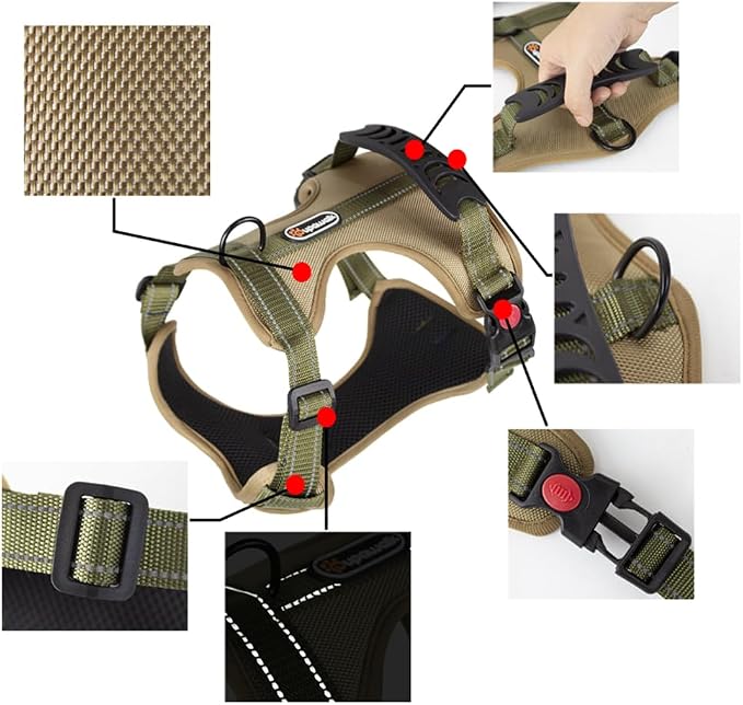 M Size Tactical Dog Harness No Pull Pet Vest Collar with Handle and Reflective Trim, Adjustable Chest Harnesses with Front & Back Leash Clips for Medium Dogs Training Walking Hiking Outdoors