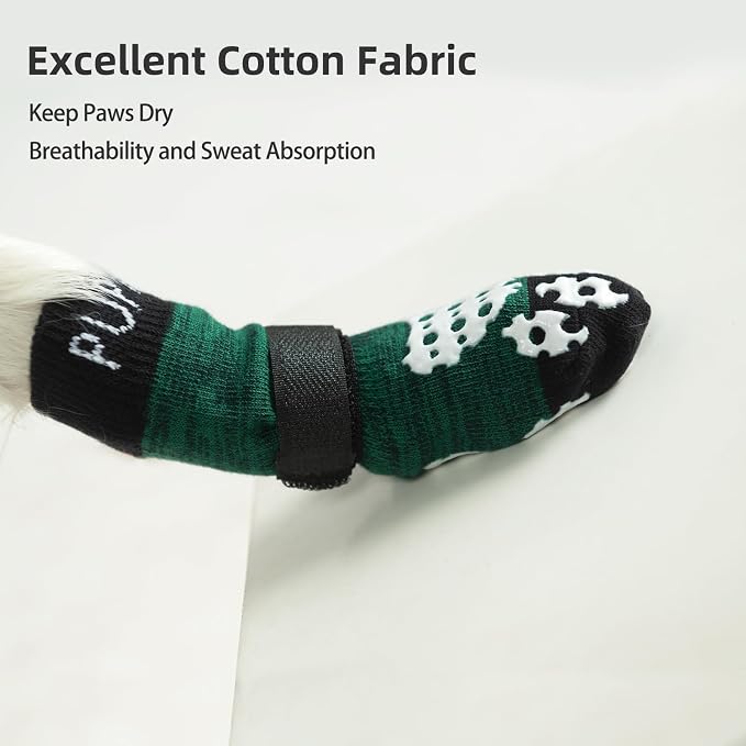 PUPTECK Anti-Slip Dog Socks with Double Sides Grips for Small Medium Large Dogs Hardwood Floors Prevents Licking, Dog Shoes for Hot Pavement Traction Control for Senior Dogs, Dark Green, S