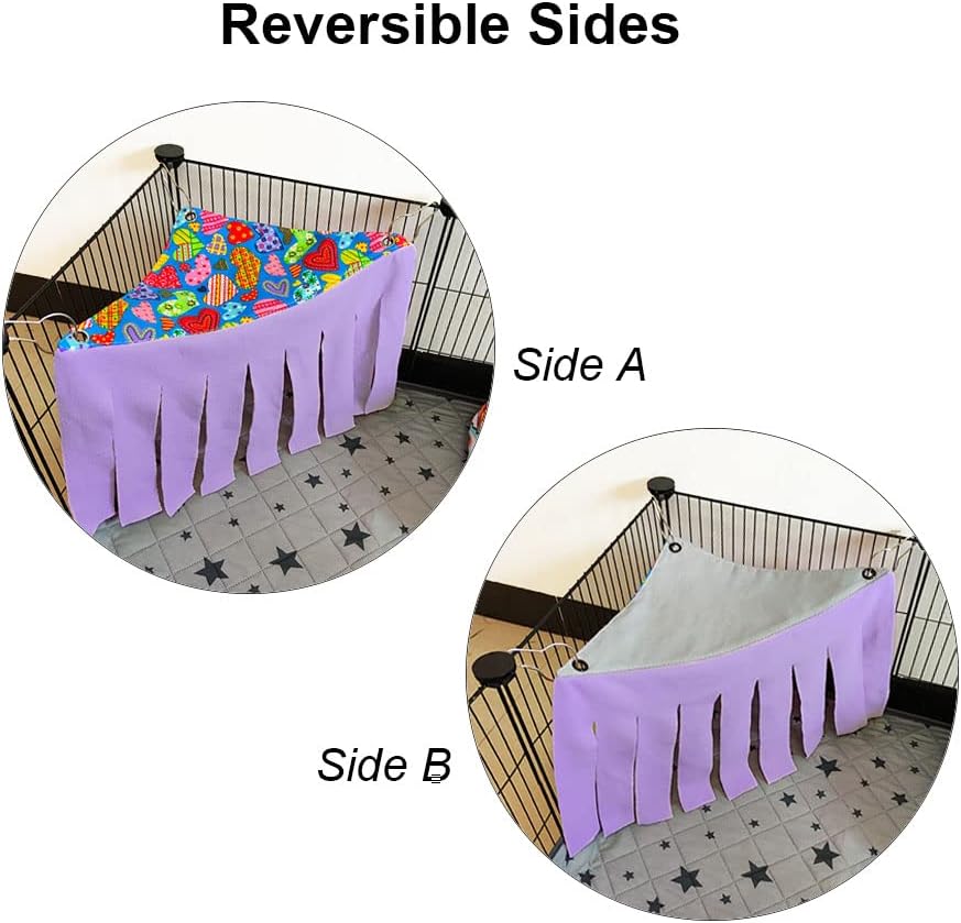 RIOUSSI Guinea Pig Hideout Hideaway Corner Fleece Toys Cage Accessories with Reversible Sides, Heart/Gray-Purple