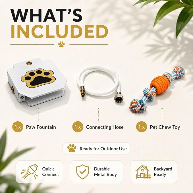Outdoor Dog Water Fountain Step On - Dog Sprinkler Paw Activated for Large Medium Dogs - Outside Pet Drinking Water Dispenser Toy, Upgraded Copper Valve, Hose & Y Splitter (1PC)