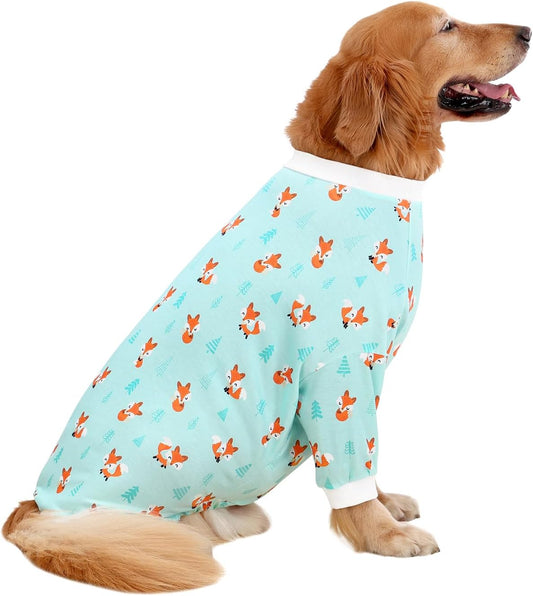 HDE Dog Pajamas One Piece Jammies Jumpsuit Pet Clothes Outfit Stretchy Lightweight Comfy Shirt Pjs for M-3XL Dogs Winter Foxes - 3XL