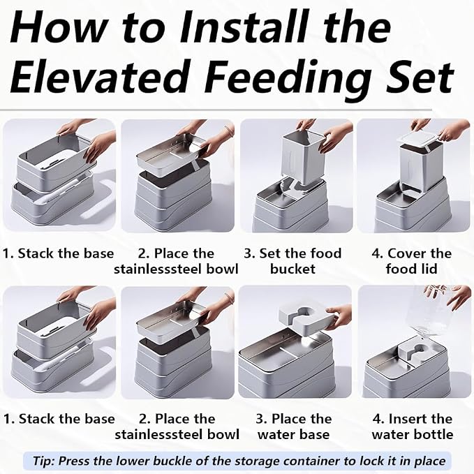 Elevated Automatic Pet Feeder & Water Dispenser, 128 Fl Oz/1 Gallon Water & 4.4lb Food Capacity, Stainless Steel Bowl, 2-Level Height Adjustable, Neck Protection for Small/Medium Dogs,Anti-Choking