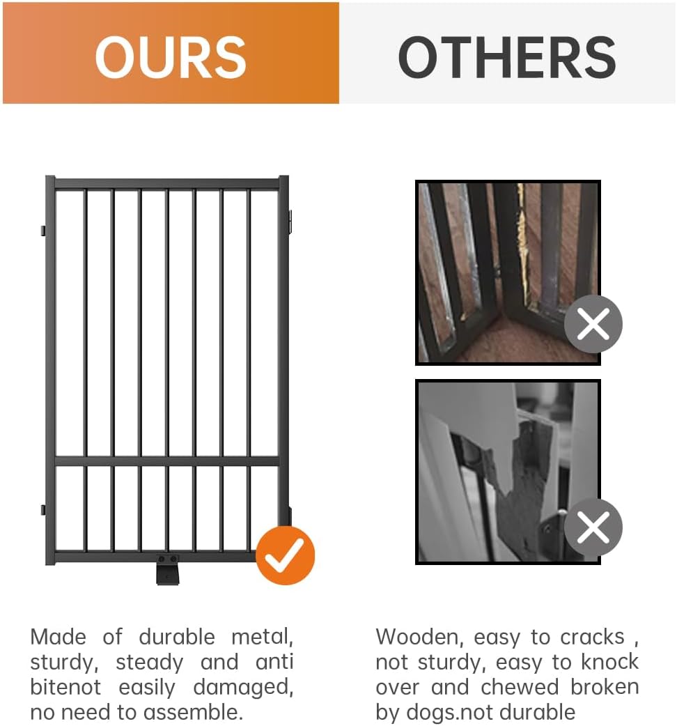 Full Metal Freestanding Dog Gate with Door, 32''Height Foldable Pet Dog Fence for Indoor & Outdoor, 6 Panels Extra Wide Free Standing TallDog Gates for Doorways,House,Stairs,Porch,Deck,Yard