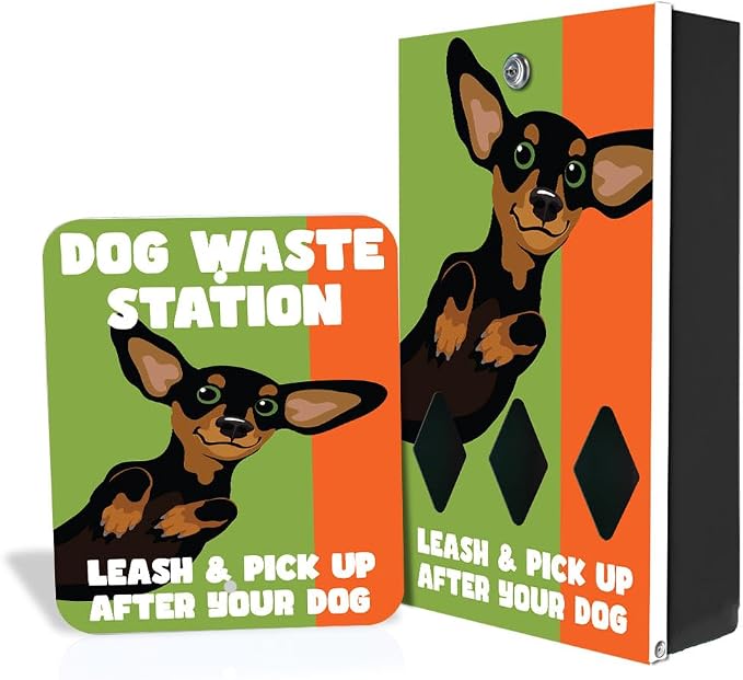 Designer Dog Waste Station - Dual Color Dogs "Dachshund" - Roll Bag System (most popular) - Free 400 waste bags & 25 can liners - Over 500k sold in USA (Dachshund | Matte Black)