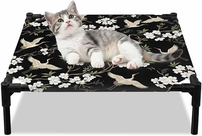 Outdoor Elevated Dog Bed for Small Dogs, Spring Floral Breathable Cooling Raised Dog Cot for Indoor/Outdoor, Branches Birds Flowers Modern Art Waterproof Elevated Pet Beds, S 20 x 20 in