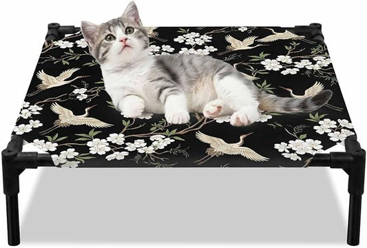 Outdoor Elevated Dog Bed for Small Dogs, Spring Floral Breathable Cooling Raised Dog Cot for Indoor/Outdoor, Branches Birds Flowers Modern Art Waterproof Elevated Pet Beds, S 20 x 20 in