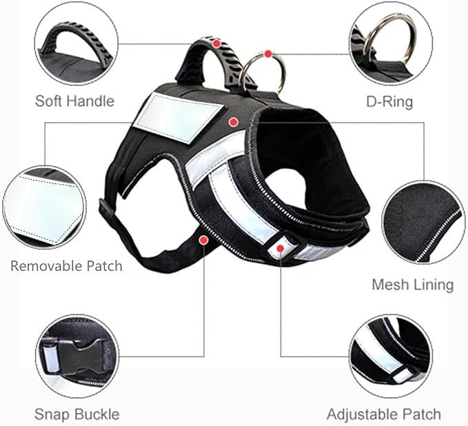 No Pull Service Dog Vest Harness (XXL) with Soft Handle and Reflective Stripe for Service Dogs Adjustable Padded Vest with Removable Reflective Patches for Medium and Large Dogs