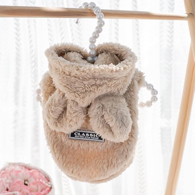 Selena Cat Bunny Ears Costume Cute Dog Kitten Hoodies Sweater Rabbit Ears Puppy Pet Apparel (Small,Beige)