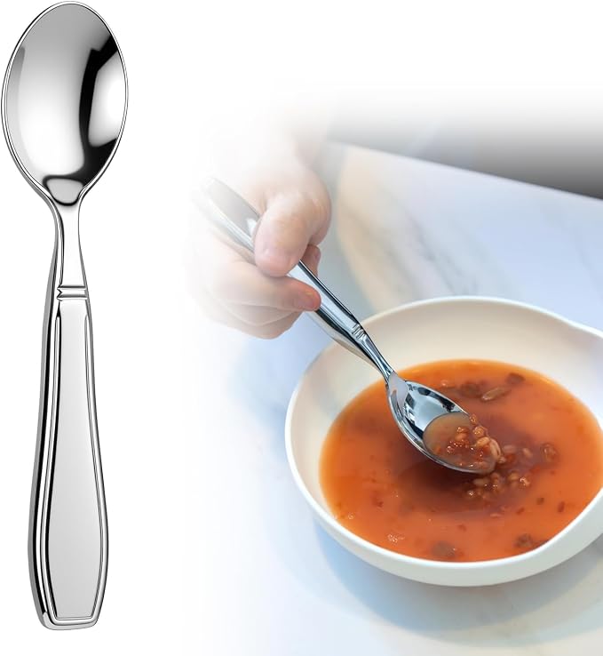 Weighted Utensils for Hand Tremors and Parkinsons Patients Heavy Weight Spoons Stainless Steel Silverware Adaptive Utensils for Elderly Arthritis Weak Hand Grip 7OZ