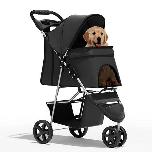 Pet Stroller for Small Dogs 10 lbs, Dog Stroller for Medium Dogs 30 lbs, Cat Strollers for 2 Cats, 3 Wheels Foldable Jogger Puppy Stroller with Storage Basket and Cup Holder, Carbon Black