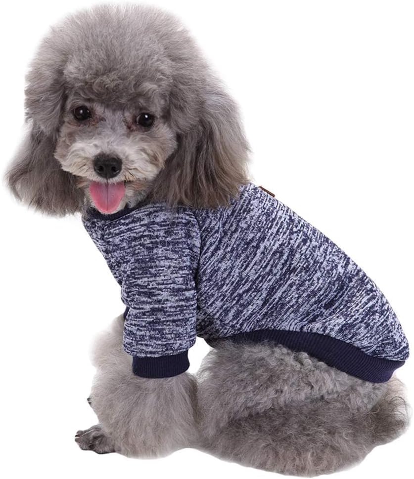 Jecikelon Dog Clothes Dogs Sweater Soft Puppies Clothing Winter Puppy Sweaters Warm Outfit for Dogs Small XXS XS Cat Apparel (Navy Blue, L)