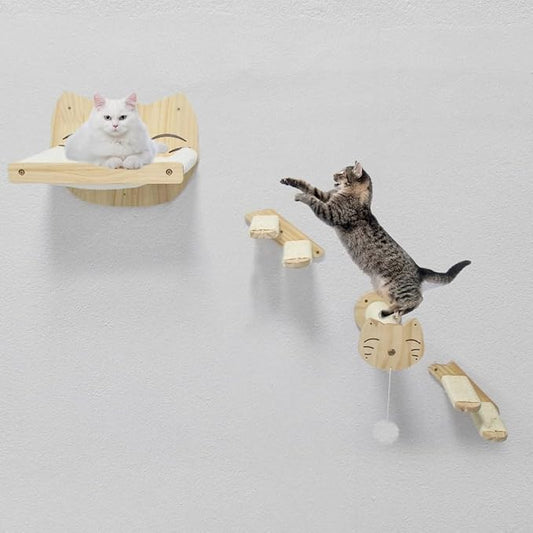 Wall Climber Set – Mounted Shelves and Climbing Bridge for Active Indoor Pets – 3-Piece Furniture Set