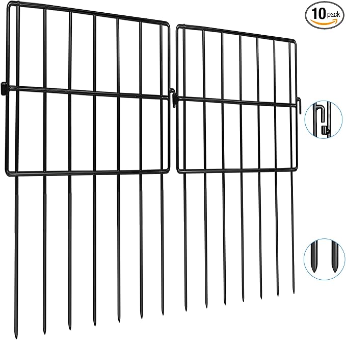 10 Pack Animal Barrier Fences, 1.5" Gap No Digging Garden Fence Panels, Metals Black Deterrent Fence for Dogs Rabbits, Decorative Fence for Outdoor Landscape Patio Total 10 ft(L)×13 in(H)