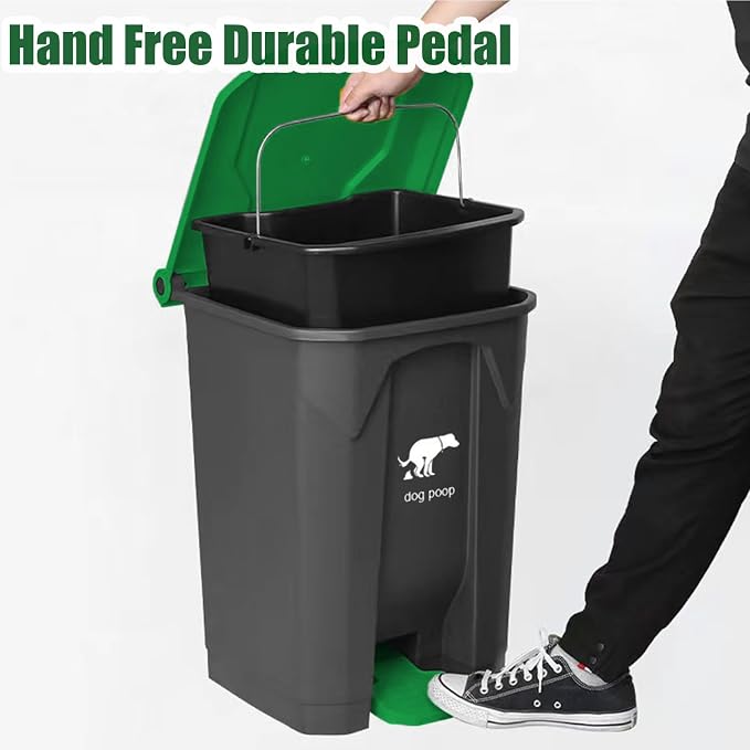 20L/5Gallon Dog Poop Trash Can Outside - Hands-Free Pedal Pet Waste Bin | Removable Inner Bucket - Backyard, Porch, Garage, Yard, Odorless - Dogs Poop Garbage Can Outdoor with Waste Bags