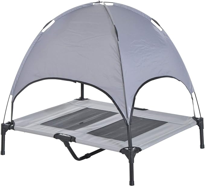 PawHut Elevated Portable Dog Cot Cooling Pet Bed with UV Protection Canopy Shade, 36 inch | Large Pet Bed, Outdoor Dog Cot, UV Protection Shade, Camping