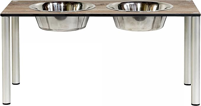 Raised Pet Bowls for Cats and Dogs, Outdoor Elevated Dog Cat Food and Water Bowls Stand Feeder on Aluminum Legs with 2 Stainless Steel Bowls Sizes for Small Medium and Large Dogs. - Large (Amaretto)