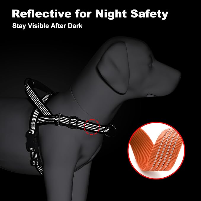 No Pull Dog Harness with Handle, Adjustable Soft Mesh Padded Vest | Reflective Walking Harness with Front Clip for Small Medium Large Dogs, Quick Fit No Escape for Training, Orange, XS