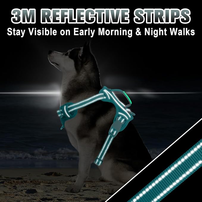 BARKBAY No Pull Dog Harness Large Reflective Dog Harness with Front Clip and Easy Control Handle for Walking Training Running with ID tag Pocket(Ocean Blue,L)