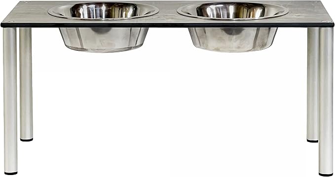 Raised Pet Bowls for Cats and Dogs, Outdoor Elevated Dog Cat Food and Water Bowls Stand Feeder on Aluminum Legs with 2 Stainless Steel Bowls Sizes for Small Medium and Large Dogs. - Large (Monte)