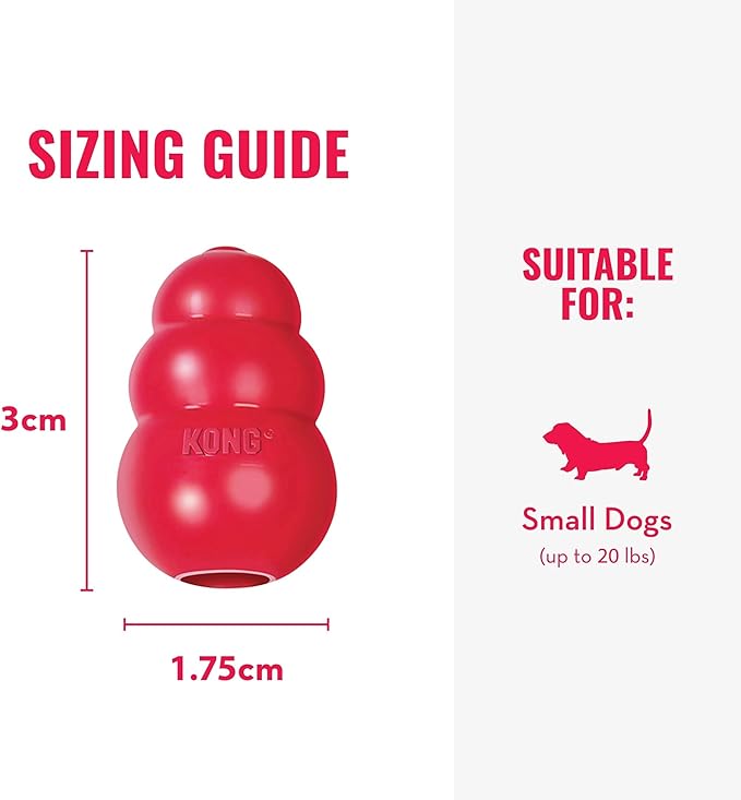 KONG Classic Stuffable Dog Toy - Fetch & Chew Toy for Dogs - Treat-Filling Capabilities & Erratic Bounce for Extended Play Time - Durable Natural Rubber Material - for Small Dogs (Pack of 2)