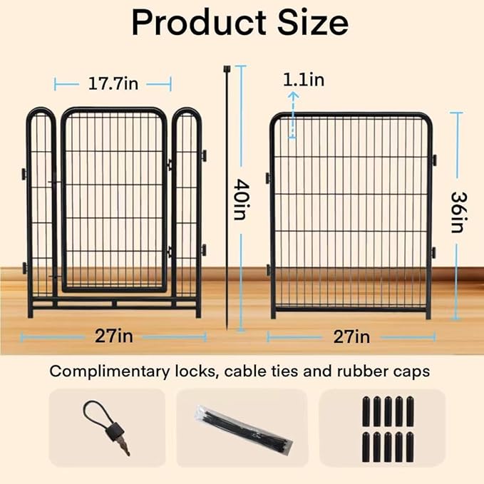 Explovehike 14 Panels Tall Garden Fence with Gate, 36 in(H) X31 Ft(L) Wide Door Low Sills Dog Fencing Outdoor for Yard, Black Garden Fence for Dogs Rabbits