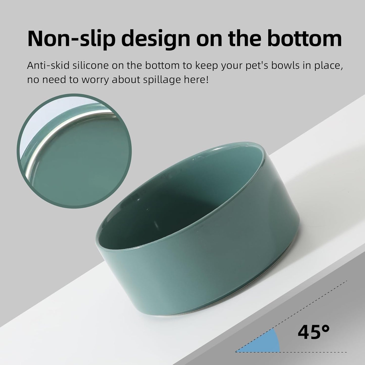 Ceramic 7.3inch Dog Bowl, Food and Water Bowl for Medium Breed Dog, Pet Feeder for Replacement (Single Bowl, Dark Green)