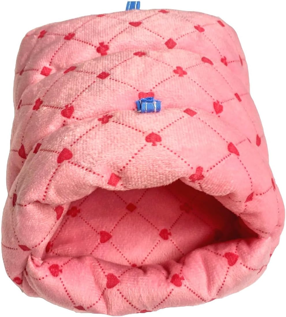 WOWOWMEOW Guinea Pig Cave Bed Small Animals Warm Cage Hanging Bed for Rat, Chinchilla, Hedgehog, Rabbit (M, Poker-Pink)