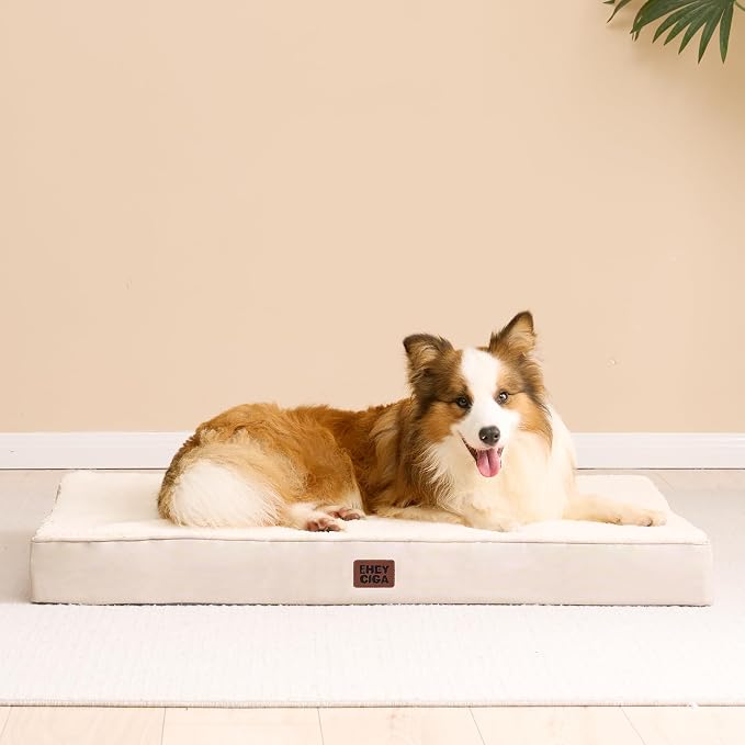 EHEYCIGA Orthopedic Dog Bed Large with Removable Washable Cover, 36IN Camel | Egg Crate Foam Support, Durable Oxford fabric, Non-Slip Bottom, Machine Washable, Soft Waterproof Plush Pet Bed Mat For Crate