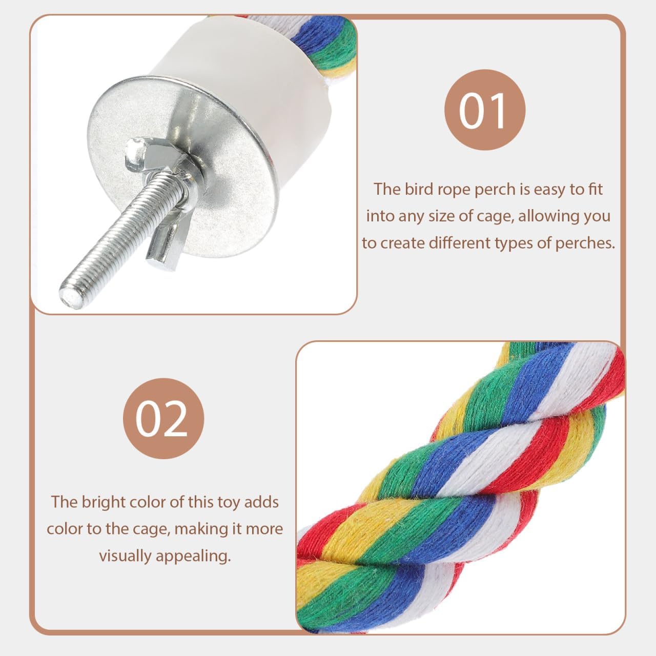 Bird Rope Perch, Colorful Parrot Cotton Rope Bird Perch Stand Climbing Toys Pet Parrot Chewing Toy for Parrots Cockatiels Parakeets Budgie Cages