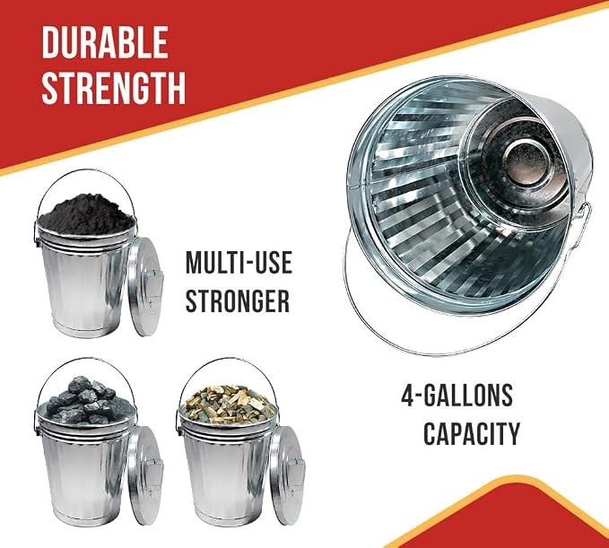 Mytee Products 2 Pack Galvanized Trash Can w/Lid Ideal for Trailers - 6 Gallon Steel Mounted Small Outdoor Garbage Can for Home, Office, Bathroom, Kitchen - Fire and Heat Resistant