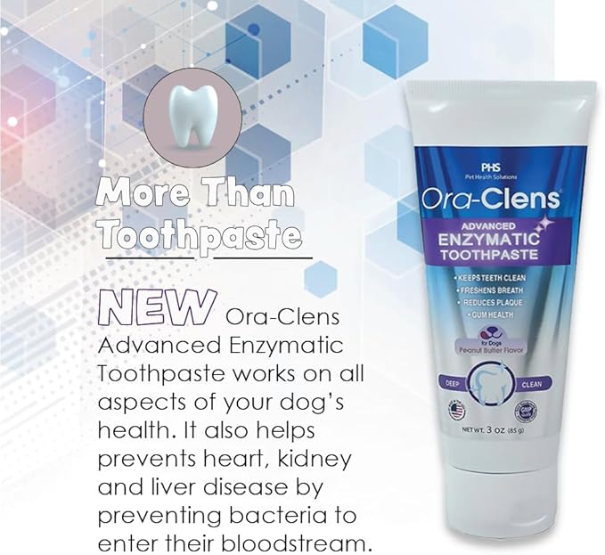 Ora-Clens Advanced Enzymatic Toothpaste – Safe and Natural Dog Oral Care Toothpaste – Freshens Breath, Fights Plaque and Reduces Tartar – Tasty Peanut Butter Flavor – 3 Oz