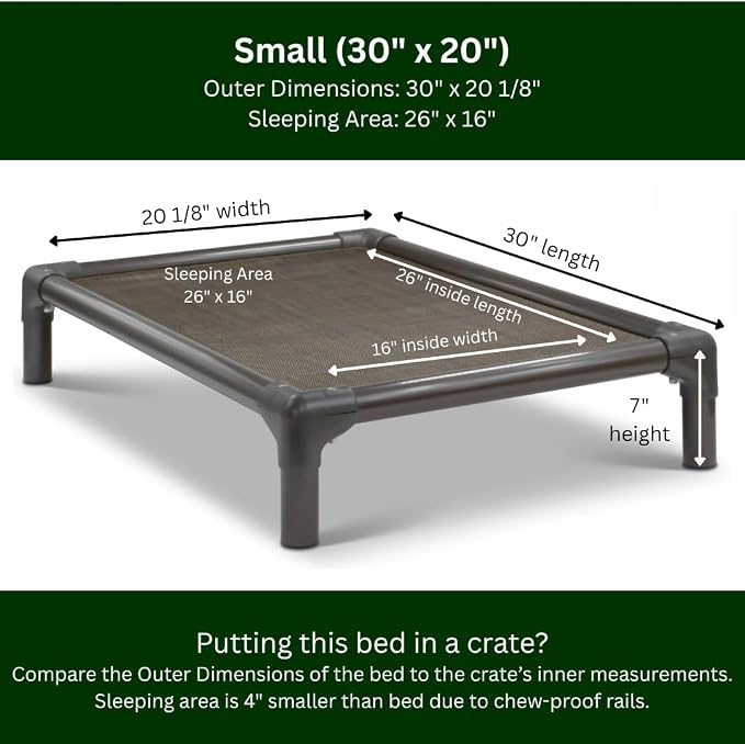 Kuranda Chewproof Elevated Dog Bed - Walnut PVC - 30" x 20" - Sunsure Textilene Outdoor Mesh- Sierra