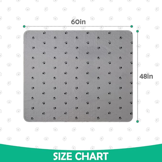 PUPTECK Washable Pee Pads for Dogs - 2 Pack 48" x 60" Waterproof Reusable Puppy Potty Training Pads Whelping Mat - Fast Absorption Non-Slip Pet Food Feeding Mat - Pad for Small Animals