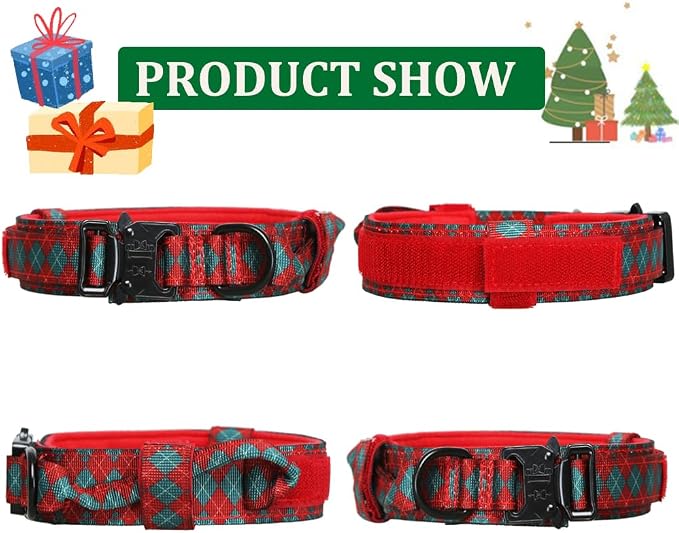 Tactical Dog Collar and Leash Set for Large Dogs with Control Handle，Grid | 1000D Heavy-Duty Nylon Fabric,Quick-Release Metal Buckle,Adjustable Fit,Soft-Padded Webbing,D-Ring,for Training & Hiking,XL